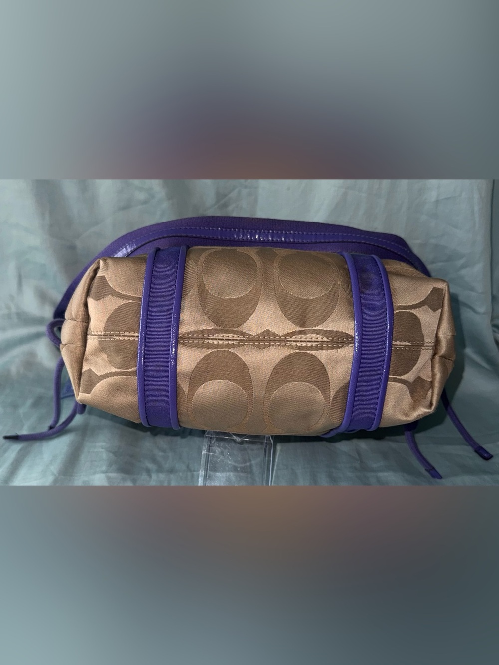 Coach F20101 Poppy Khaki and Purple Signature C Jacquard Canvas Satchel/Tote - Picture 8 of 15